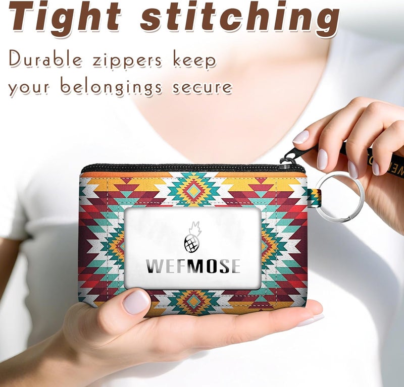 WEFMOSE Small Wallet Keychain with Clear ID Window Zipper Cute ID Case Coin Purse for Women Water Resistant Coin Pouch-Western Aztec Keychain Wallet - Image 4